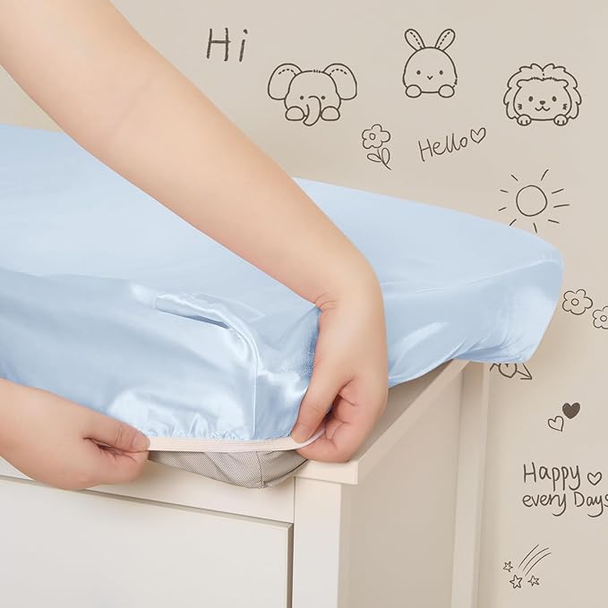 SiinvdaBZX 2 Pack Changing Pad Cover for Baby Girls Boys, Satin Silky Soft Changing Table Covers 32"x16"+5" Diaper Changing Pad Sheets, Silver & Light Blue