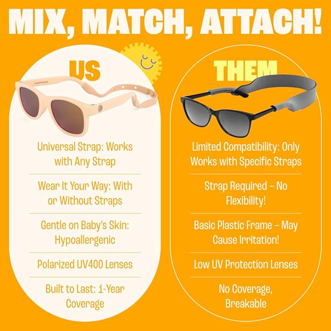 Polarized Baby Sunglasses With Strap - Unbreakable Flexible Infant Sunglasses For Toddlers Newborns 0-24 Months