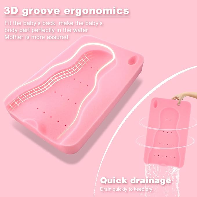 Baby Bath Sponge Soft Infant Bath Mat Newborn Cushion Odor Free (Pink)