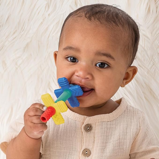 Itzy Ritzy Teensy Tube Teether – Textured Hollow Baby Teething Tube That Reaches Front Teeth & Back Molars, Made of Soft Silicone (Rainbow)