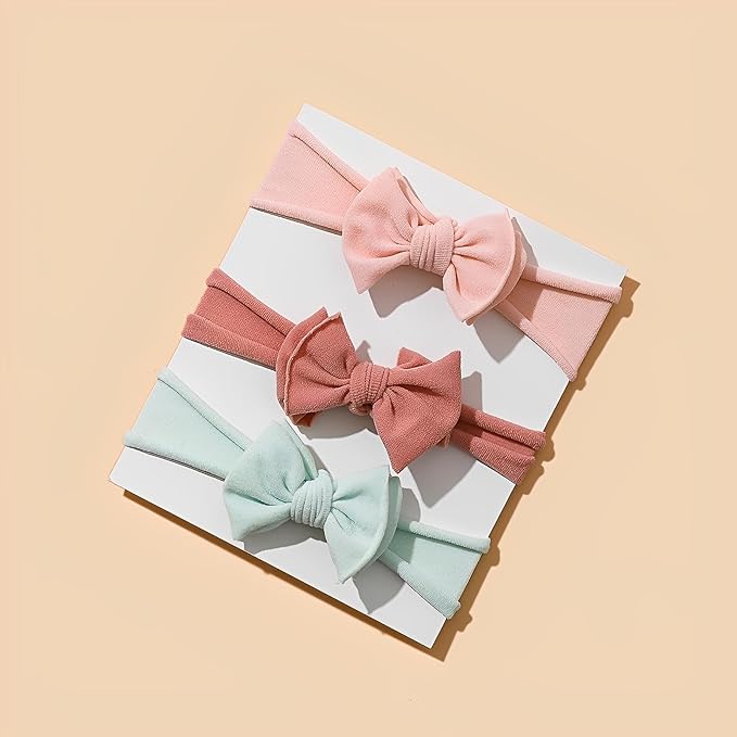 6pcs Nylon Headbands for Girls: Stretchy Knot Hair Bows, Double Layer Elastic Hairbands for Newborn, Infant, Toddler, Kids