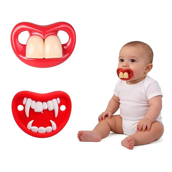 2Pcs Funny Baby Pacifier, Buckteeth Pacifiers for 0-18 Months Babies, Fangs Pacifiers, Funny Gift for Newborns, Infants & Toddlers