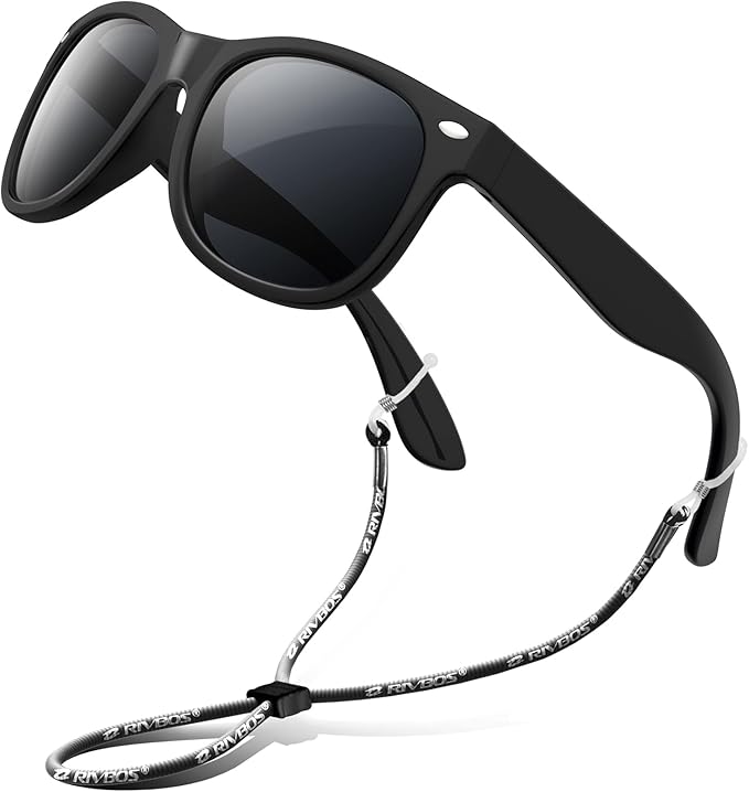 RIVBOS Kids Sunglasses Polarized UV Protection Flexible Rubber Glasses Shades with Strap for Boys Girls RBK004