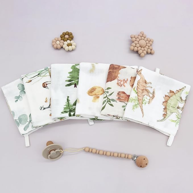LifeTree 6 Pack Baby Muslin Washcloths for Unisex, 70% Viscose from Bamboo and 30% Cotton Wash Cloth Set for Baby Face Body, Soft for Newborn Infants Kids Girls and Boys