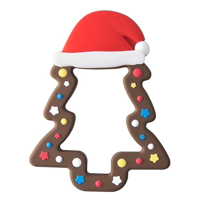 Jimibaby Silicone Teether - First Christmas Teething Toy for Baby Boys & Girls, Ideal Stocking Stuffer, Comes with Gift Package (Christmas Hat & Chocolate)