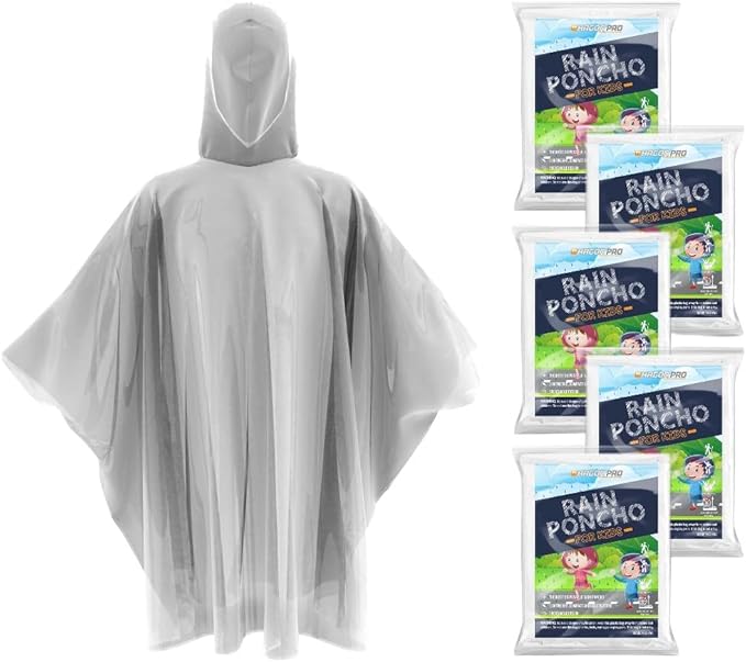 Hagon PRO Disposable Rain Poncho for Kids with Hood (5 Pack) – Lightweight Waterproof Toddler Rain Coat & Emergency Ponchos for Travel & Theme Parks