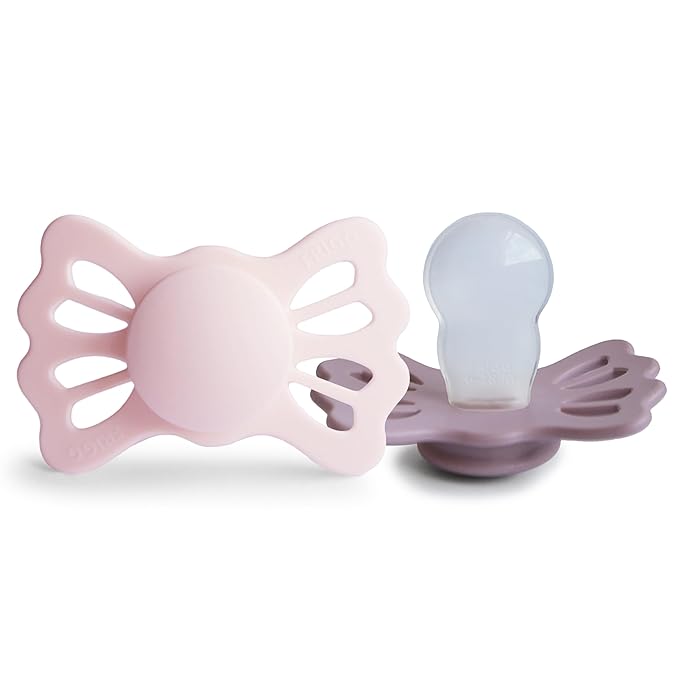 FRIGG Lucky Symmetrical SilkySoft Silicone Baby Pacifier | Made in Denmark | BPA-Free (White Lilac/Twilight Mauve, 6-18 Months)