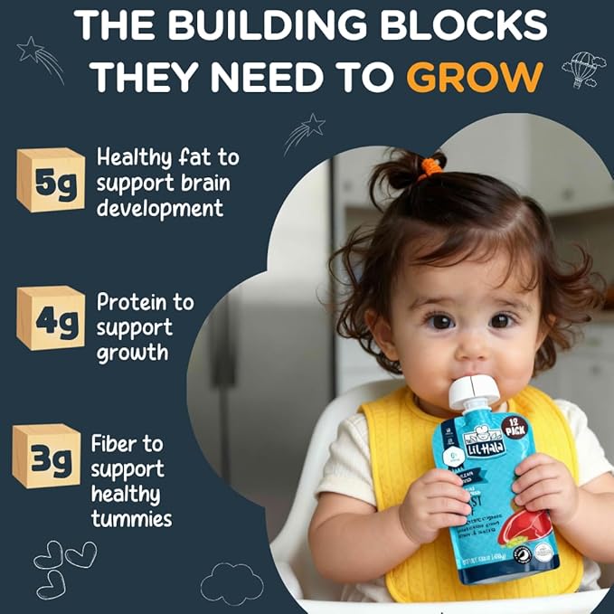 Li'l Hala Foods - Baby Meat Pouches - Toddler Meals with Meat – Protein & Healthy Fats Puree – No Hormones – 6+ Months – 3.5 oz (12 Pack) (12 Pack Variety)