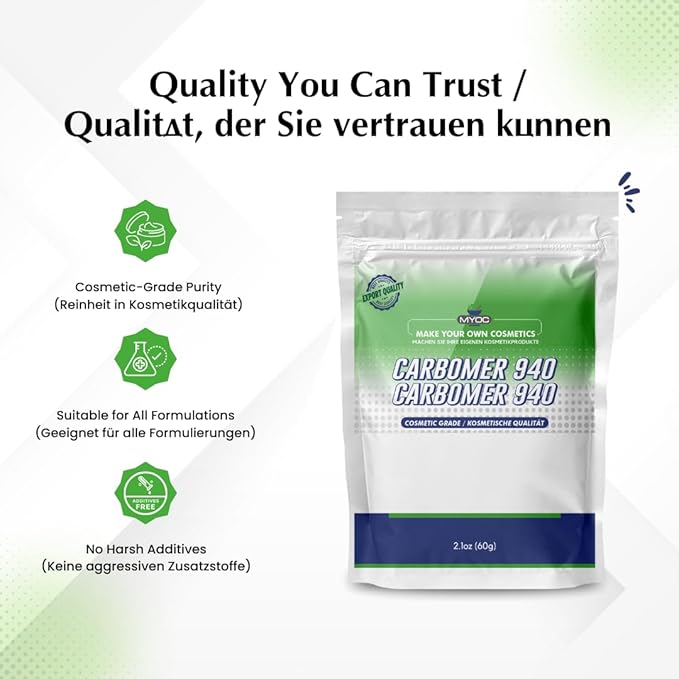 Carbomer 940 Powder (60 g / 2.1 oz) - Cosmetic Grade Thickening & Gelling Agent for DIY Serums Gels Creams & Lotions