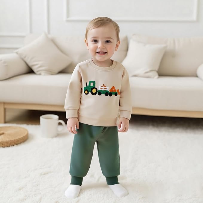 WZTYYDS Toddler Baby Boy Fall Clothes Letter Truck Long Sleeve Pullover Sweatshirt Tops Joggers Pants Set Winter Outfits