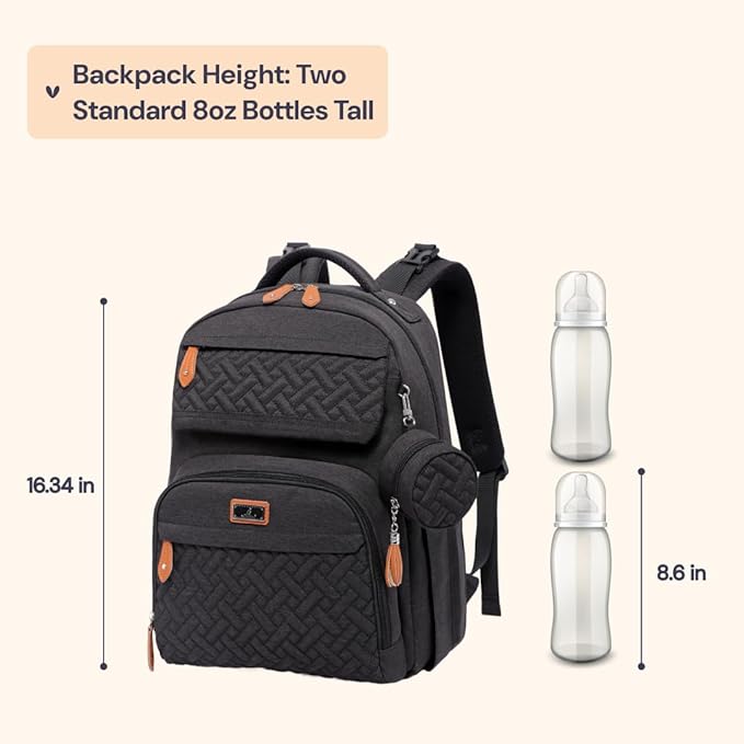 BabbleRoo Diaper Bag Backpack - Travel Large Baby Diaper Bag with Changing pad, Waterproof Baby Bags for Mom & Dad, Unisex Bags with Pacifier Case, Luggage Strap & Stroller Clips– Black