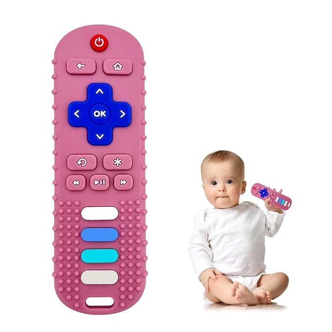 YAPROMO Baby Teething Toys, Remote Teethers for Babies, Cute Toy Remote for Baby Boys and Girls, Food Grade Silicine Chew Toy