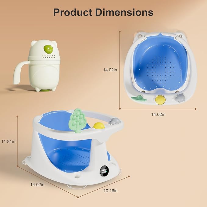 Baby Bath Seat for Babies 6 Months & Up - Bathtub Seats for Babies Sitting Up with Rinse Cup, Non-Slip, Comfortable, Infant Bath Essentials, Blue
