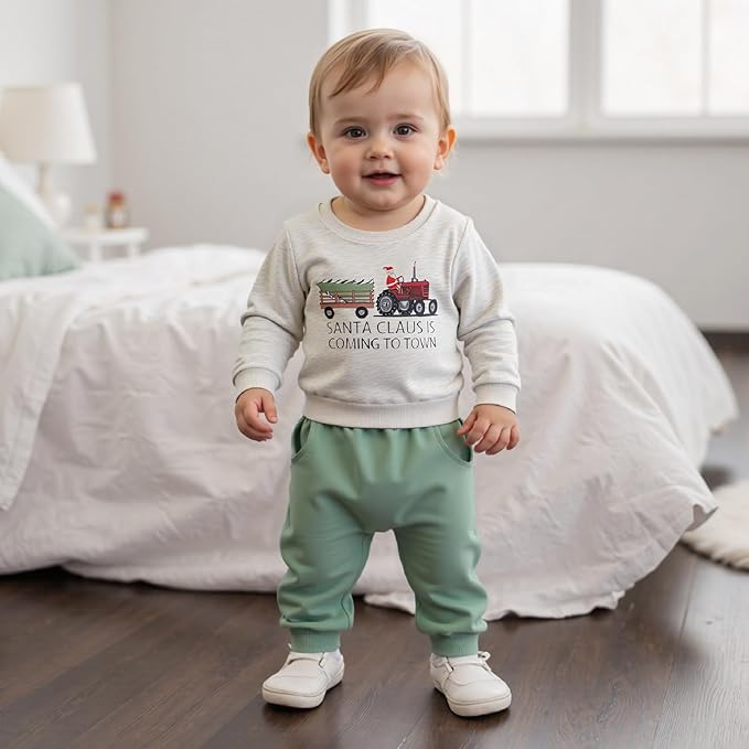 WZTYYDS Toddler Baby Boy Fall Clothes Letter Truck Long Sleeve Pullover Sweatshirt Tops Joggers Pants Set Winter Outfits