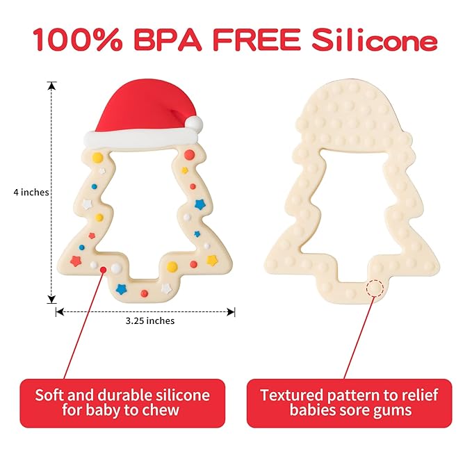 Jimibaby Christmas Teether - Teething Toy for Baby Boys & Girls, Ideal Stocking Stuffer, Comes with Gift Package (Christmas Hat)