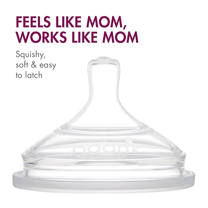 Boon Nursh Bottles - Silicone Baby Bottles Help Ease Colic Symptoms - Formula and Breast Milk Only Touch Food-Grade Silicone - Medium Flow - 8 Oz - Pink