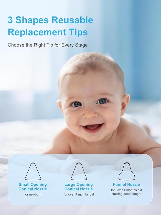 Nasal Aspirator Replacement Parts Compatible with GROWNSY, X-Bosak Electric Nose Sucker for Baby & Toddlers, 6 Soft Silicone Tips with Suction Chamber & Storage Case