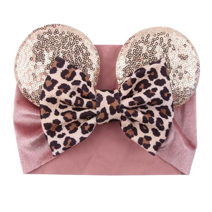 JIAHANG Baby Leopard Bows Turban Knotted Head Wraps, Hair Bows Headbands Stretchy Hair bands for Infant Toddlers Girls (pink leopard)