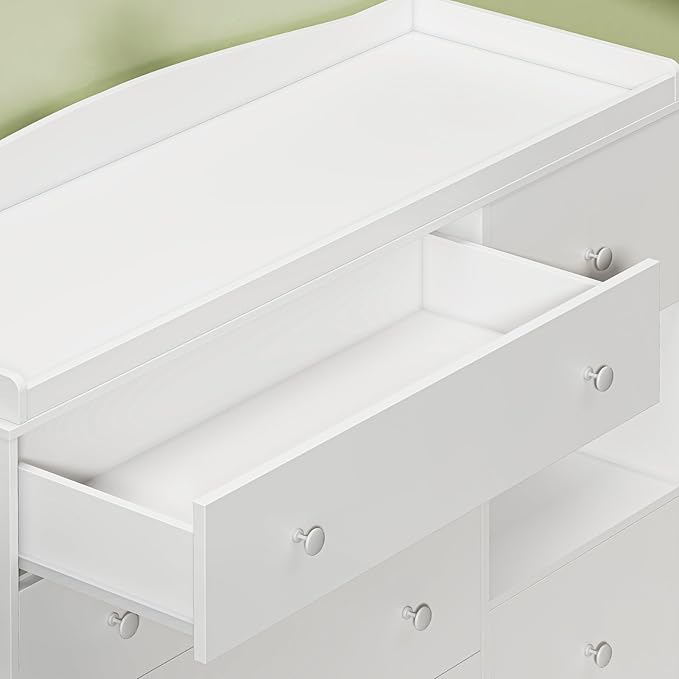 Kids Dresser Cabinet with 6 Drawers, Changing Table for Nursery with Shelf, Multi-Functional Chest of Drawers, Kids Bedroom Furniture, Nightstand for Children's Room, White