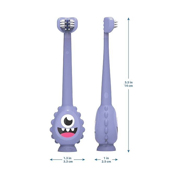Dr. Brown's ToothScrubber Toothbrush, Three-Sided Toddler Training Toothbrush for Ages 1-4 Years with Suction Cup Base and Color Changing Bristles (Pack of 12)