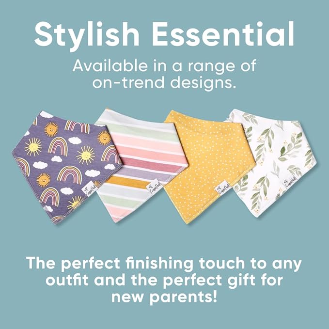 Copper Pearl 4 Pack Soft Cotton Baby Bibs for Drooling and Teething, Absorbent Drool Bibs for Baby Girl and Boy, Adjustable to Fit Newborns to Toddlers, Tons of Styles (Hope)