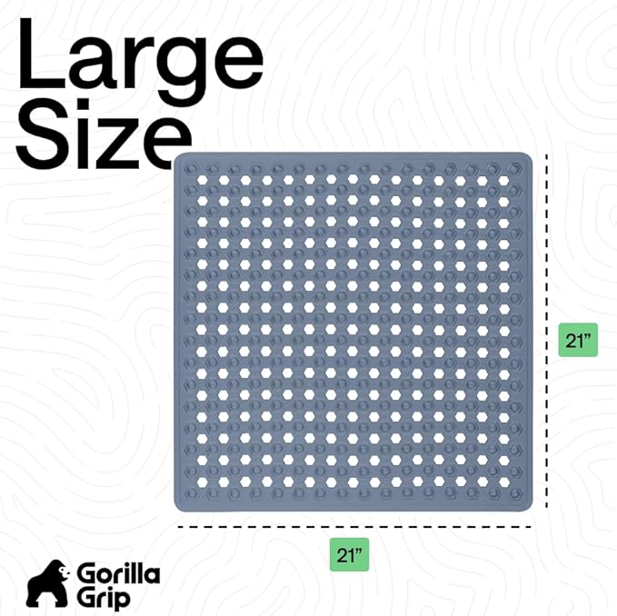 GORILLA GRIP Patented Square Shower Stall Mat, Small Bathtub Floor Mats for Stand Up Showers, Suction Cups and Drain Holes, Machine Wash, Soft on Feet, Bathroom Accessories 21x21 Inch, Sky Blue Opaque