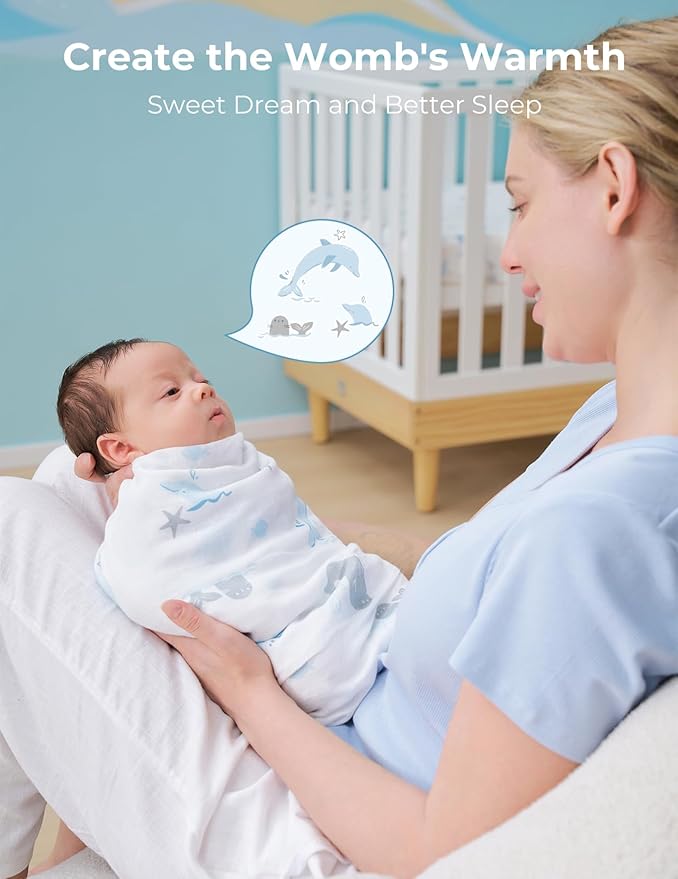 Momcozy Muslin Swaddle Blankets, Ultra Soft Neutral Registry Essentials, Marine Sea Sprite Magic, Breathable Large 47'' x 47'' Newborn Boys Girls Receiving Blanket