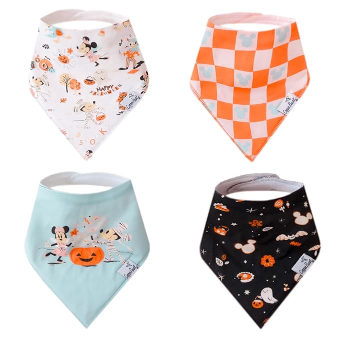 Copper Pearl Baby Bandana Drool Bibs for Drooling and Teething 4 Pack Gift Set Mickey Mouse's Boo Bash