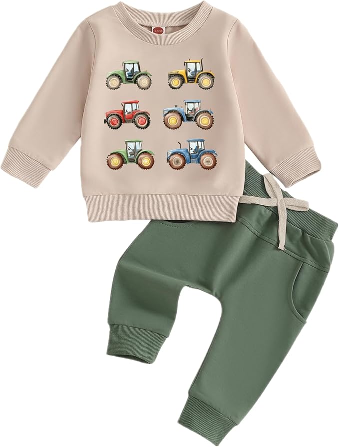 Fernvia Toddler Baby Boy Clothes Set 2T 3T 4T 5T Truck Excavator Print Long Sleeve Sweatshirt Elastic Pants Fall Outfits