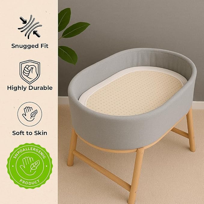 ORGANIC TEXTILES Organic Baby Mattress Topper with Organic Cotton Cover - GOLS/GOTS Certified - Breathable - 2" Basinet (30"x15")