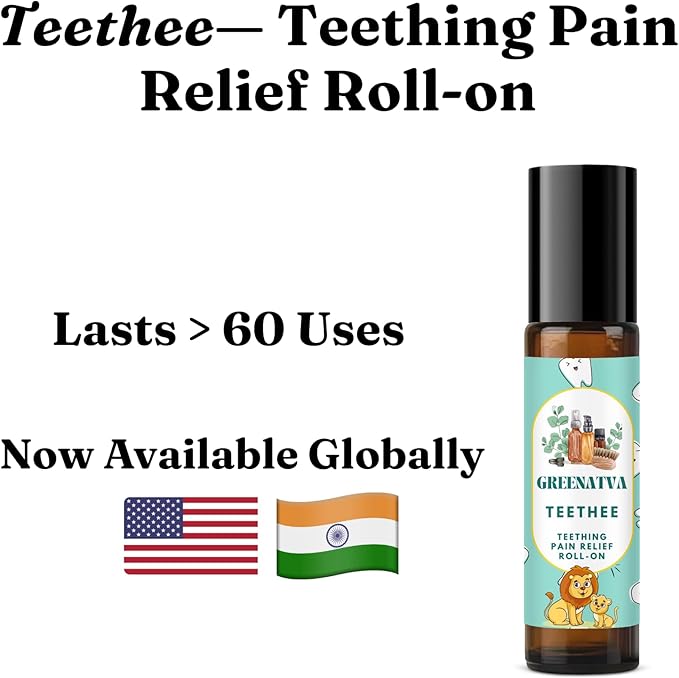 Teethee by Greenatva - Natural Baby Teething Relief Roller (3+ Months), Chamomile & Lavender Teething Oil Roll On, Travel-Friendly Teething Essentials, 10ml/0.3 Fl Oz
