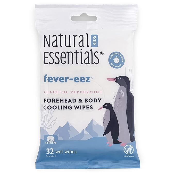 Natural Essentials Fever-eez Baby Fever Relief for Kids, Soothing Forehead & Body Wipes for Babies, Provide Immediate Cooling Sensation during Fevers, High Body Temperatures and Hot Flashes