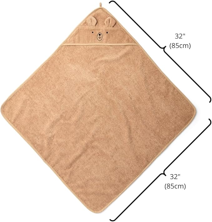 Baby Hooded Towel – Organic Cotton Baby Bath Towels, 32" x 32" Super-Soft and Absorbent Baby Towels for Newborn 2-Pack (Rabbit Grey/Bear Natural)
