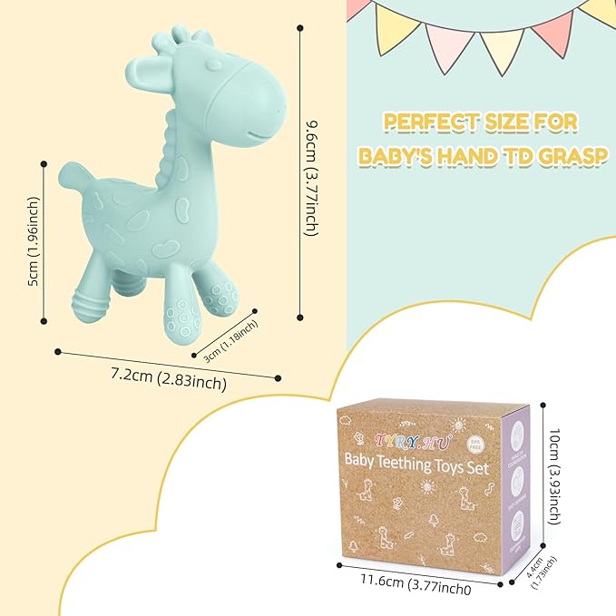 TYRY.HU Baby Teething Toys for Babies 0-6 6-12 Months,BPA Free Silicone Giraffe Teethers Toys, Soft-Textured Chew Toys, Montessori Sensory Toys for Boys Girls Teething Relief, 2 Pack