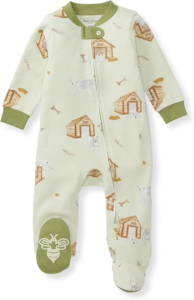 Burt's Bees Baby Boys Sleep and Play PJs, 100% Organic Cotton One-Piece Zip Front Romper Jumpsuit Pajamas