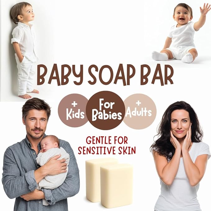Fragrance Free Baby Bar Soap for Sensitive Skin | Unscented Natural soap bar for toddlers kids adults with gentle skin | Organic ING | Made in USA | 7 Bars