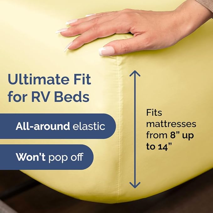 RV Short Queen Sheet Set 60 X 75 - 4 Piece RV Short Queen Bed Sheets - Soft, Breathable & Cooling - Designed for Bunks, Trailers and Campers - Fits 8” to 12" Mattress - Hotel Luxury Bedding - Yellow