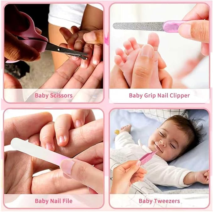 Baby Healthcare and Grooming Kit, 14 in 1 Baby Safety Set Newborn Nursery Health Care Set with Hair Brush Scale Nail Clippers for Baby Girls Boys (14 Kits Pink)