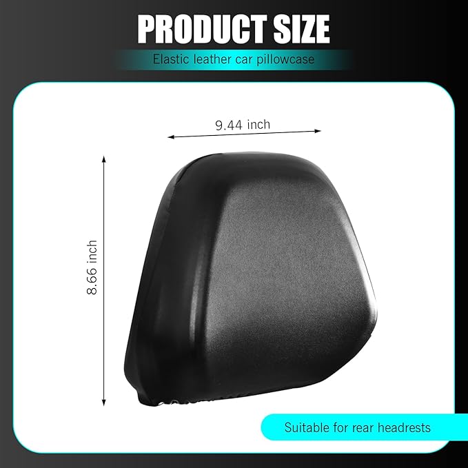Shakas 2 PCS Cars Headrest Covers, Full Wrap-around Non-marking Fit Anti-scratch Protector, Waterproof Leather Portable Reusable Elastic Dust Cover, for Most Cars Seat Headrest Accessories (Black #S)