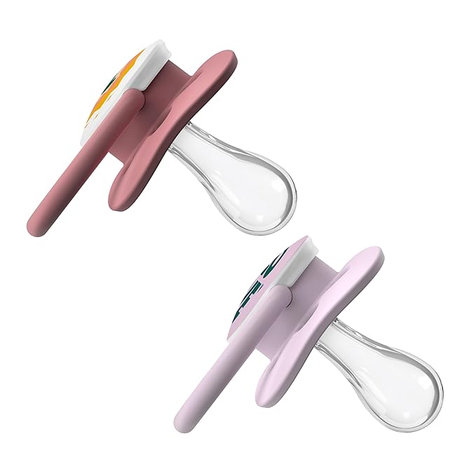 Dr. Brown's Advantage Glow-in-The-Dark Baby Pacifier, Fully Symmetrical Soother with Soft Silicone Bulb, Lavender Love-Coral Ocean, 0-6m, BPA Free, 4 Pack