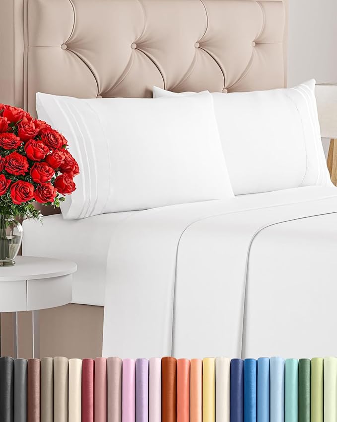 Cal King Size 4 Piece Sheet Set - Comfy Breathable & Cooling Bed Sheets Set - Hotel Luxury Bedding for Women, Men, Kids, Teens, Boys & Girls - Deep Pockets, Ultra-Soft, Wrinkle Free - Oeko-Tex - White