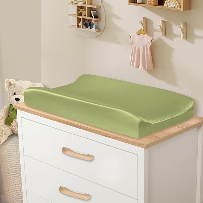 SiinvdaBZX 2 Pack Changing Pad Cover for Baby Girls Boys, Satin Silky Soft Changing Table Covers 32"x16"+5" Diaper Changing Pad Sheets, Beige & Sage Green