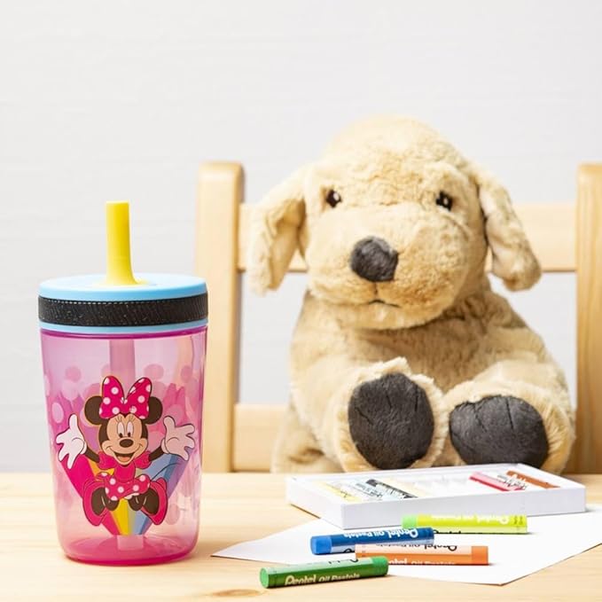 Zak Designs Disney Kelso Tumbler 15 oz Set (Minnie Mouse) Leak-Proof Screw-On Lid with Straw, Made of Durable Plastic and Silicone, Perfect Bundle for Kids
