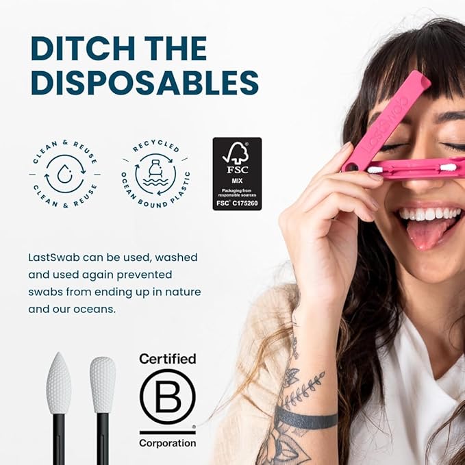LastSwab® Reusable Cotton Swabs for Gentle and Eco-Friendly Beauty Routines - The Sustainable Alternative to Single-Use Q Tips - Zero Waste & Easy to Clean - Comes with a Convenient Travel Case Holder