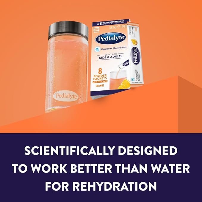 Pedialyte Electrolyte Powder | Hydration Drink for Kids & Adults | Orange, 100 Powder Packets