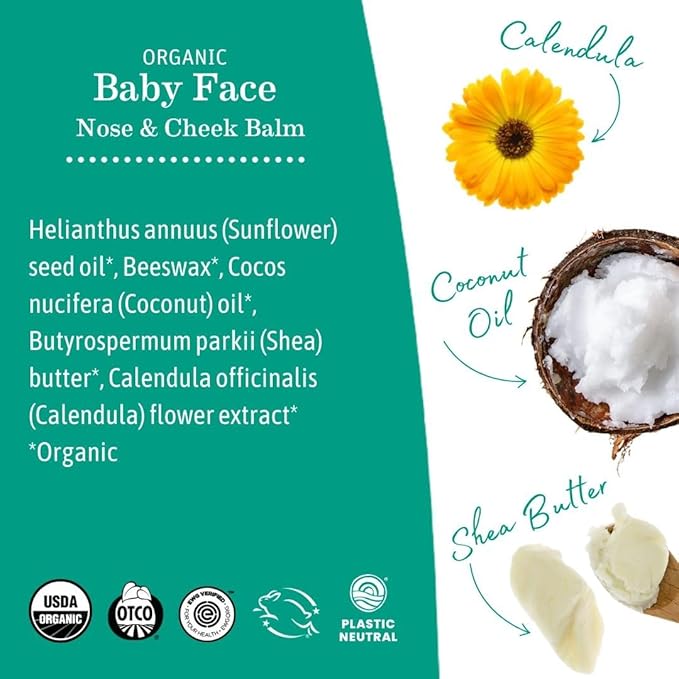 Earth Mama Organic Baby Face Nose & Cheek Balm | Moisturizer with Calendula Oil for Dry Skin Care, Natural Petroleum Jelly Alternative (2-Fluid Ounce, 2-Pack)