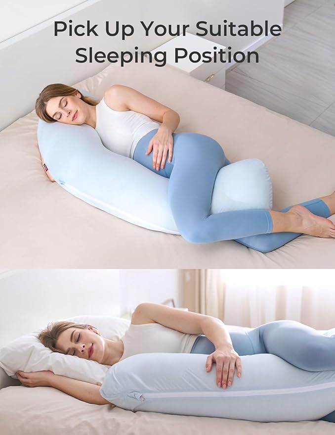 Momcozy Pregnancy Pillows for Side Sleeping, J Shaped Maternity Body Pillow for Pregnancy, Soft Pregnancy Pillow for Head Neck Belly Support, Blue