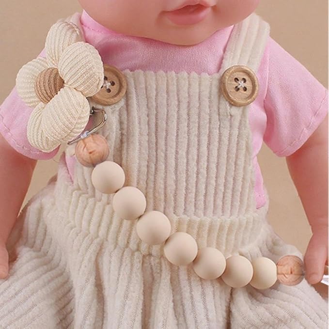 2pcs Flower Pacifier Clip, Silicone Bead Pacifier Clip for Baby Girls and Boys with Beige Brown Color Daisy Birthday Christmas Gift