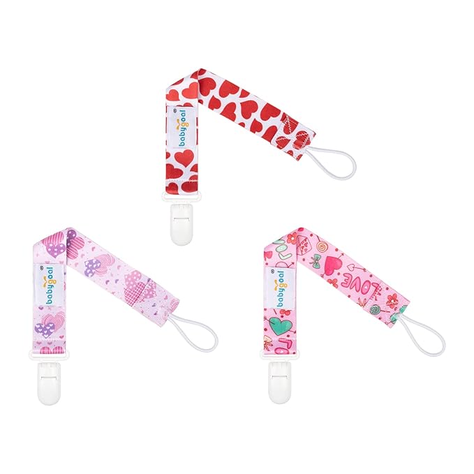 babygoal Heart Pacifier Clips, 6 Pack Binky Paci Holder and Leash Fits for Most Pacifiers, Binkies and Valentine's Day Gift 6PB24