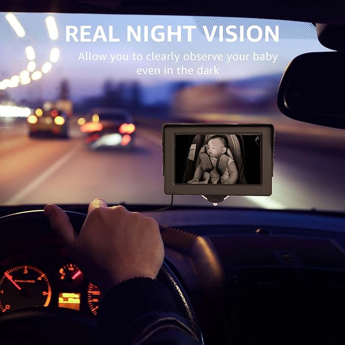 Baby Car Camera, HD Display Baby Car Mirror with Night Vision Feature, 4.3 inch Baby Car Camera with Monitor Wide Clear View, Backseat Camera Rear Facing to Observe Baby’s Every Move